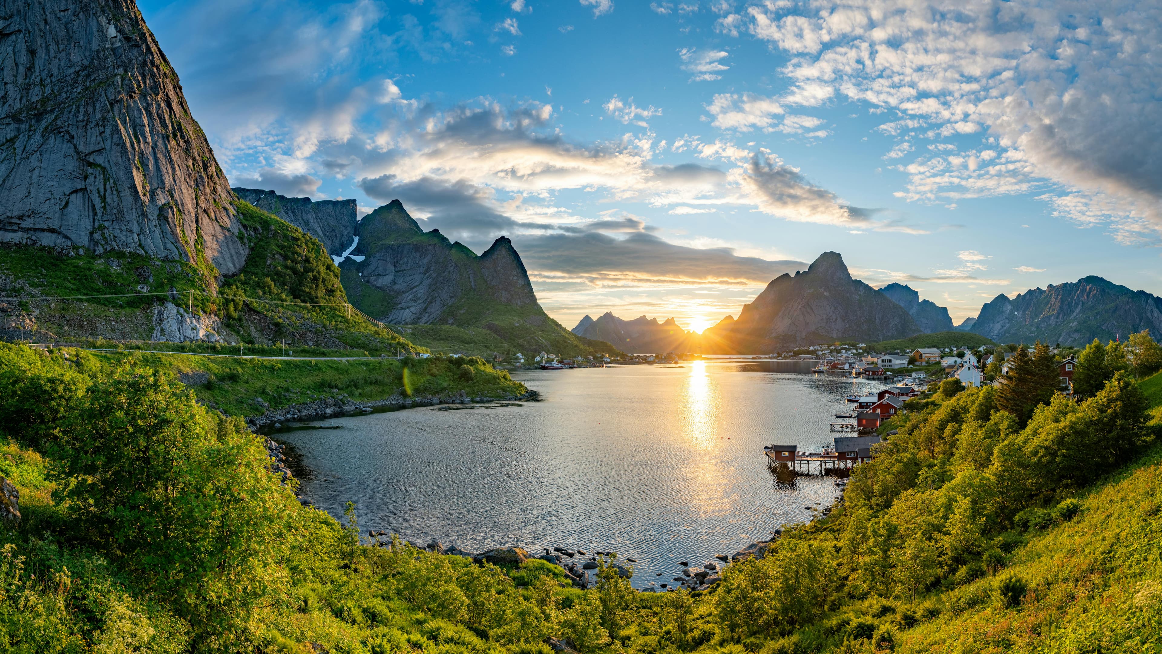 Quiet coastal road and sea landscape on the Helgeland Coast