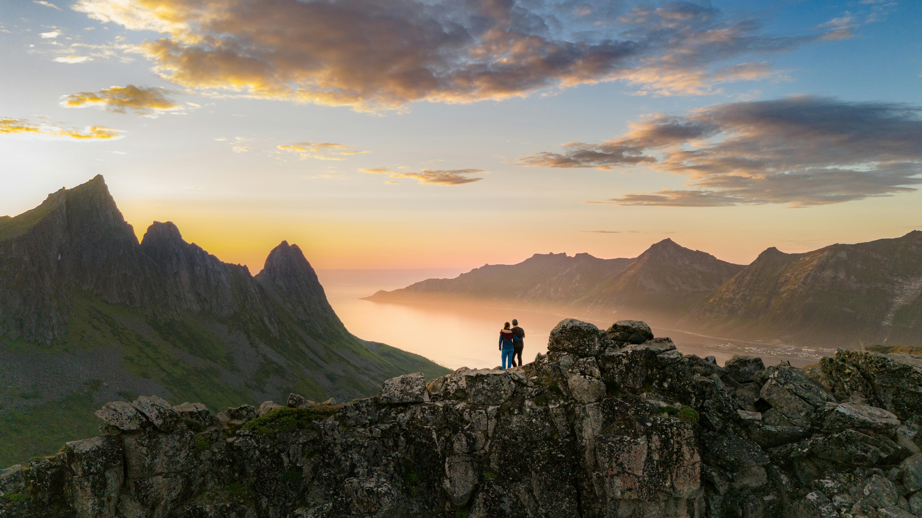 Dramatic mountains and fjord landscape on Senja in moody northern light