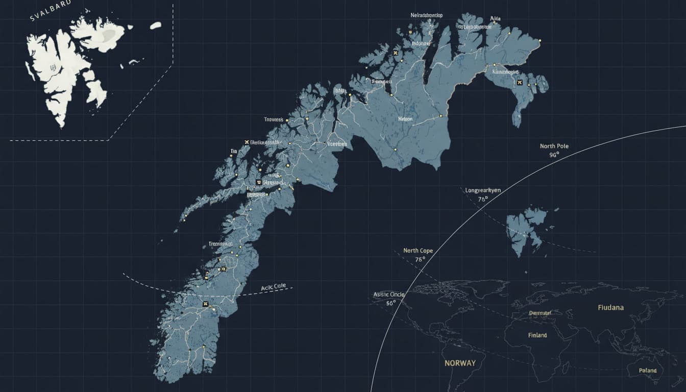 Map of Norway showing the northern regions reached through Arctic arrival gateways
